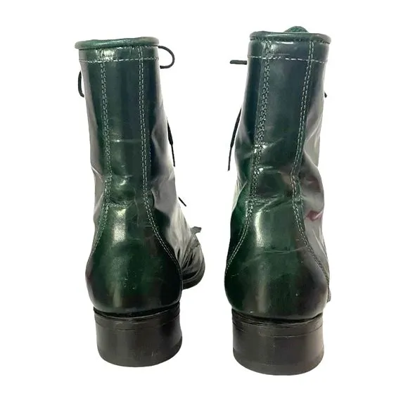Laredo Leather Kiltie Logger Boots Dark Emerald Green Lace-Up Women’s Size 6 - Image 9