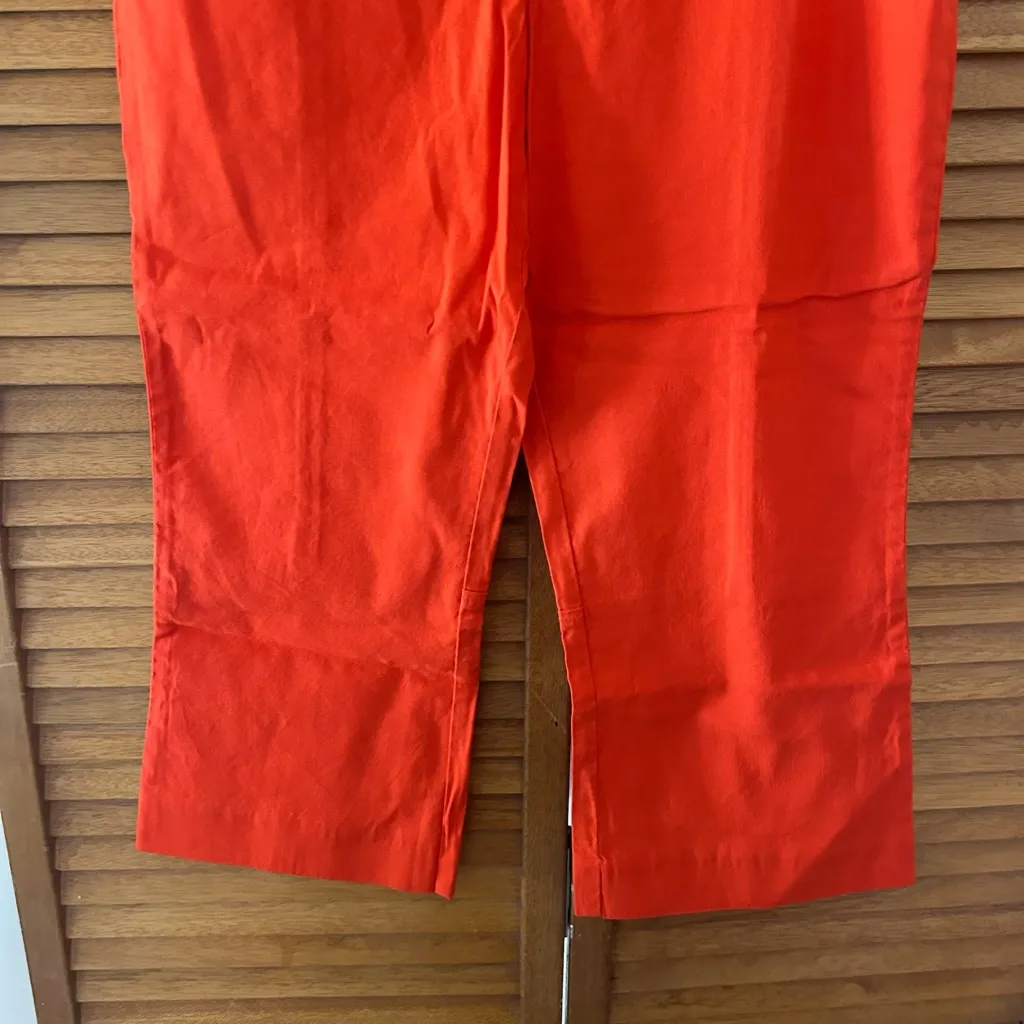 Maeve By Anthropologie Women’s Orange Cropped Linen Stretchy Pull-On Pants Sz 12 - Image 3