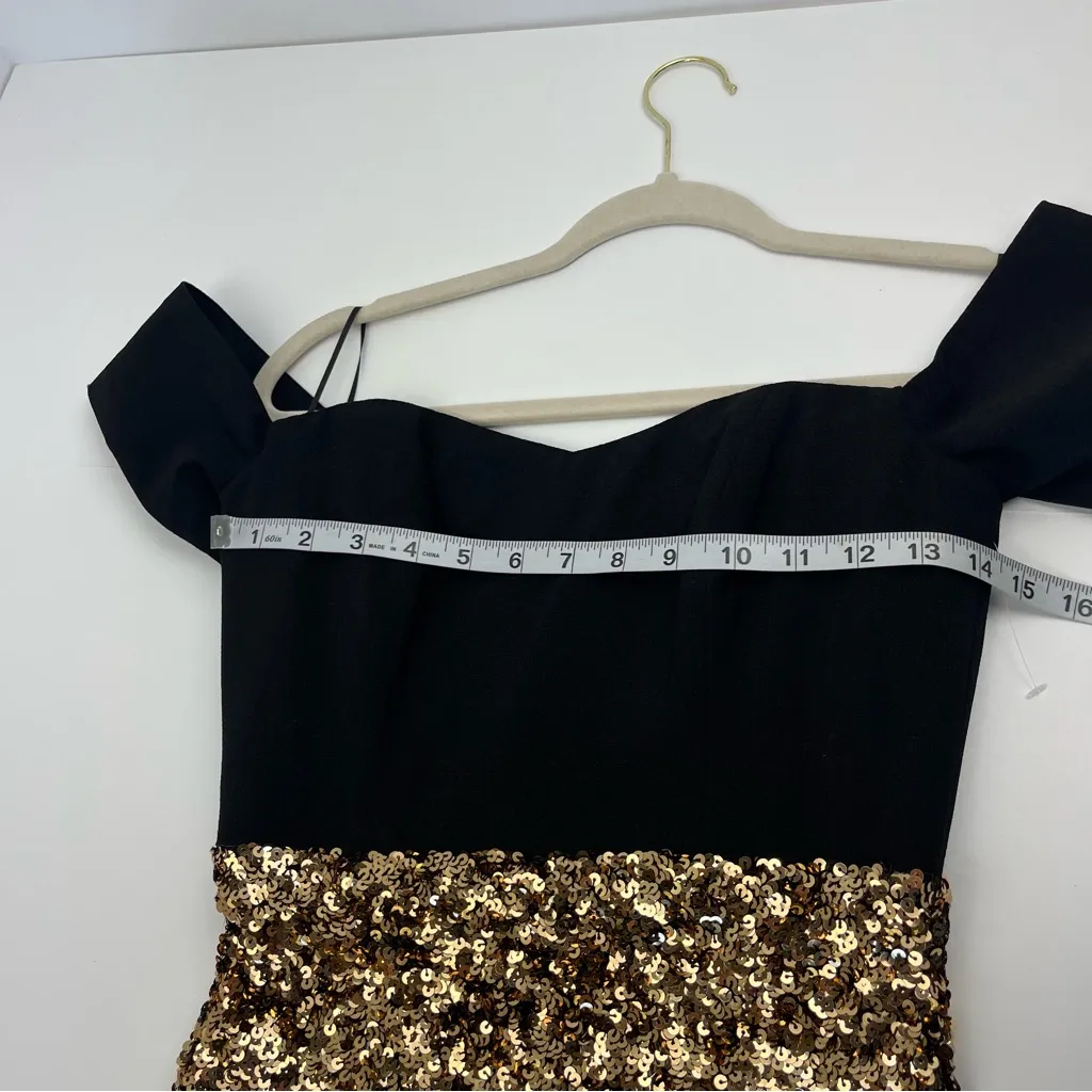 Dress the Population Bailey Sequin Dress Womens‎ XS Black Gold Bodycon Midi NWOT - Image 8