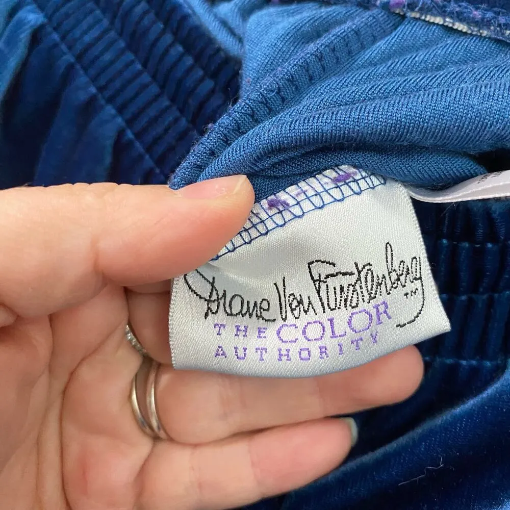 Diane Von Furstenberg Vintage 80s Lounge Wear Blue Velvet Pants Size Small - Image 5