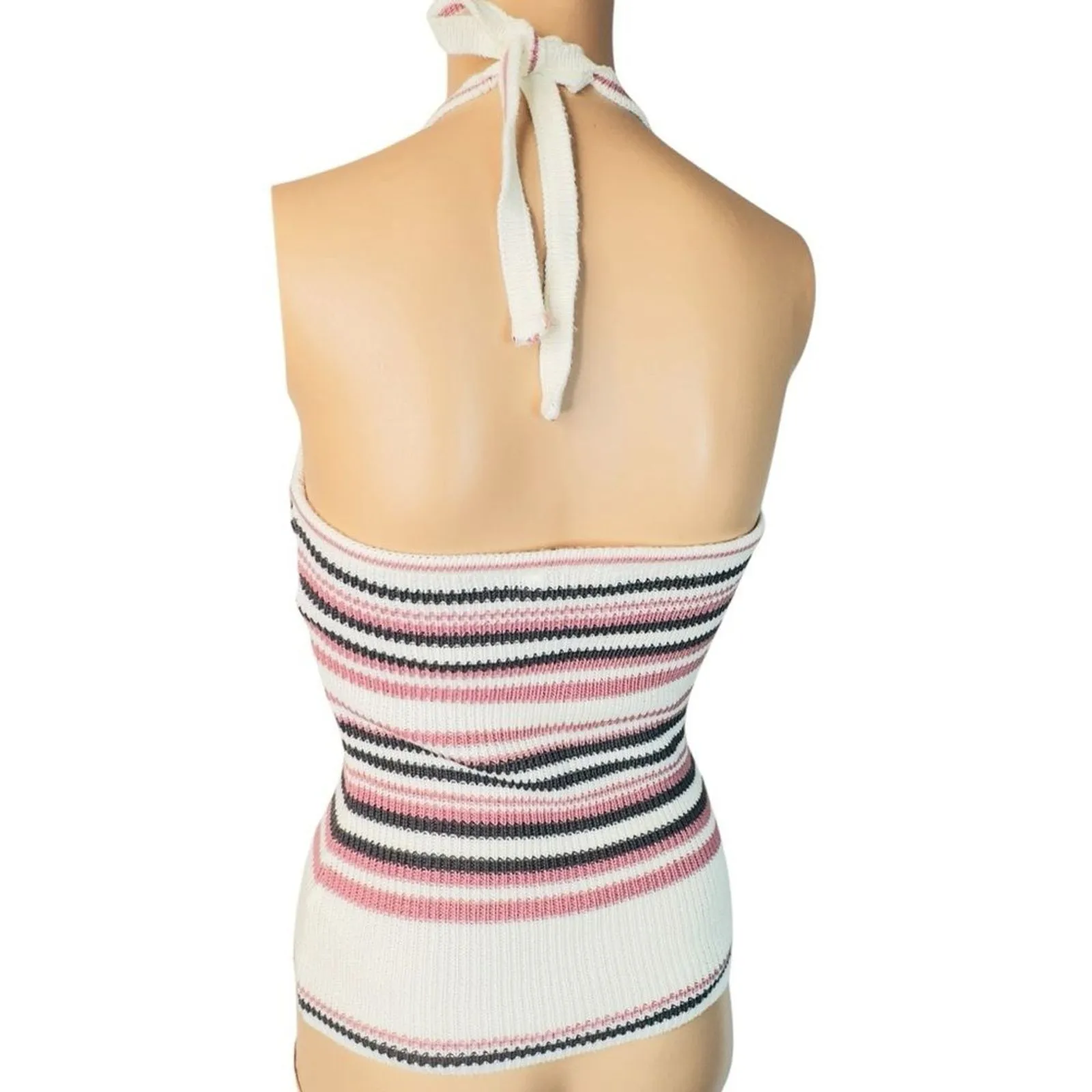 Vintage Candie's Striped Halter Knit Top‎ Sz XS Y2k pink brown - Image 4