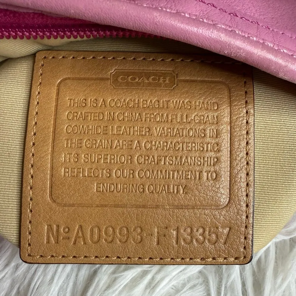 COACH Rugby Stripe Pink Leather Duffle Crossbody Shoulder Bag F13357 - Image 6