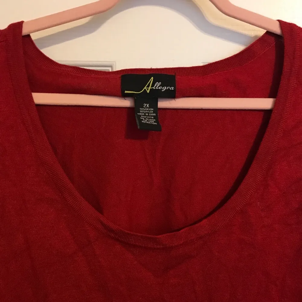 Allegra Sweater Deep Red Lightweight Scoop Neck Knit Sz 2X GUC 3/4 Sleeves - Image 2