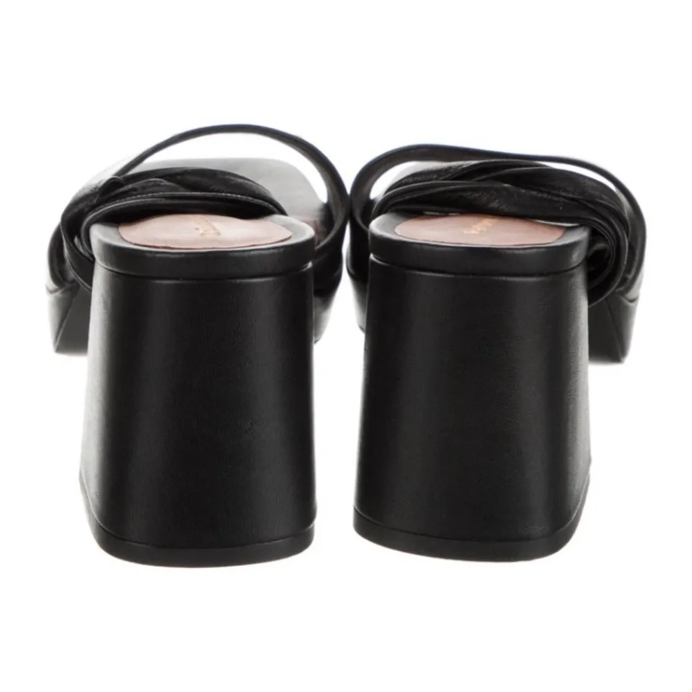 Black Leather Block Heel Sandals - Image 3