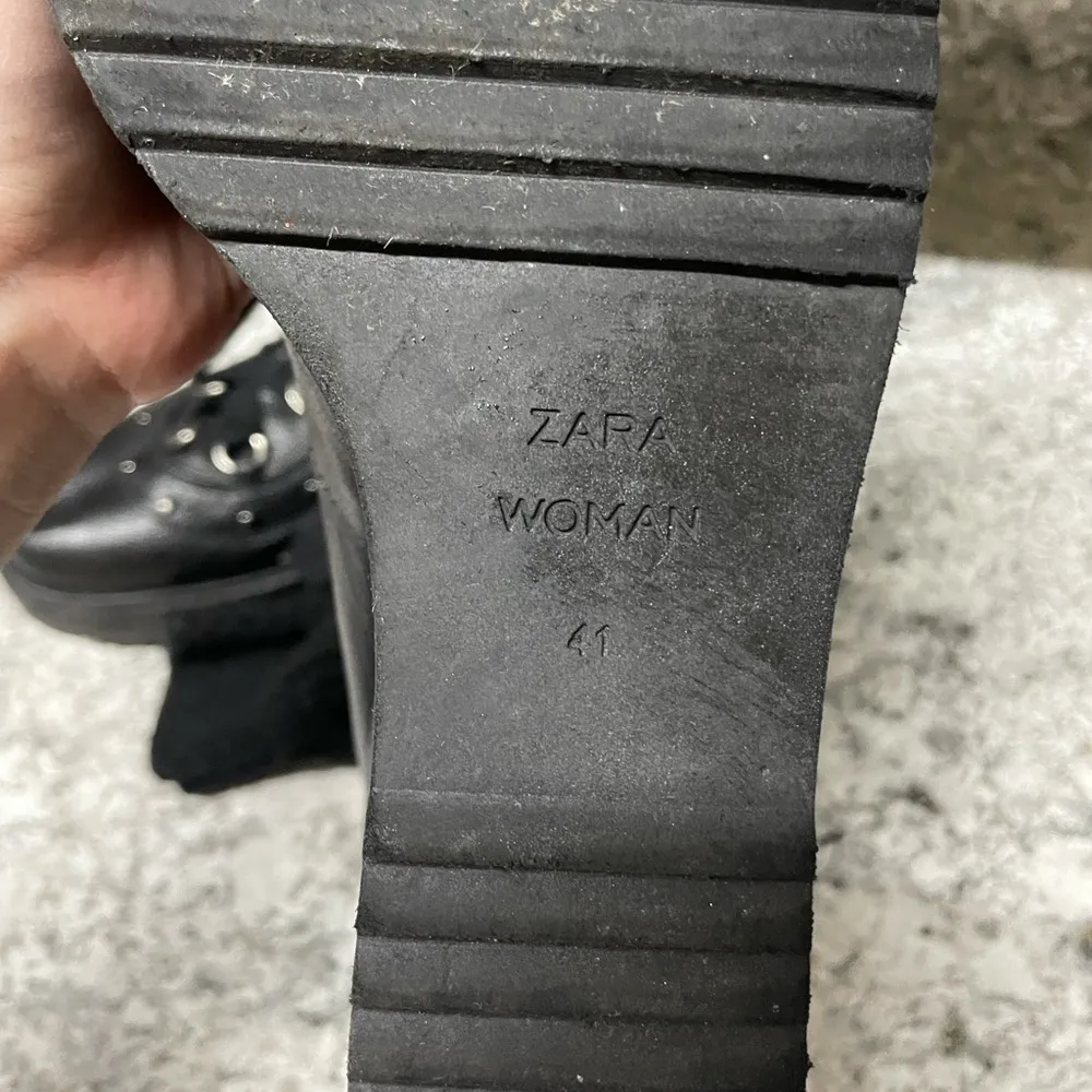 ZARA Lace Up Leather Wedge Stud Combat Boots - Image 9