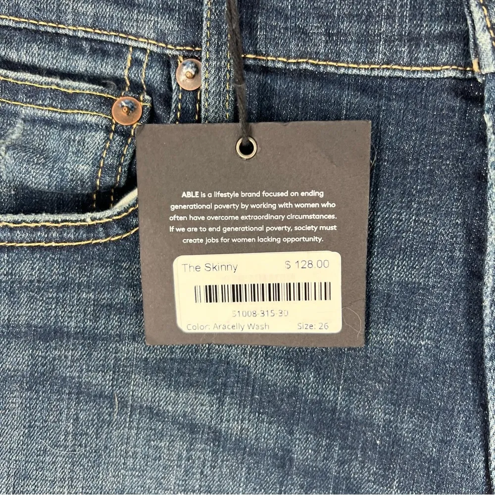 ABLE Jeans The Skinny Ripped Distressed Dark Denim‎ In Aracelly Wash Size 26 Blue - Image 7