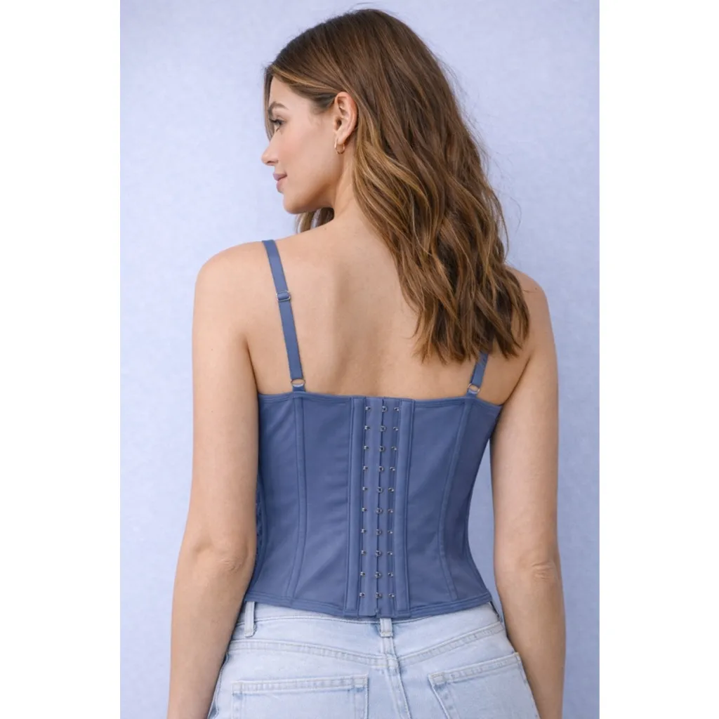 Dusty Blue Lace Corset Bustier Top – Underwire Longline – Medium Size undefined - Image 9