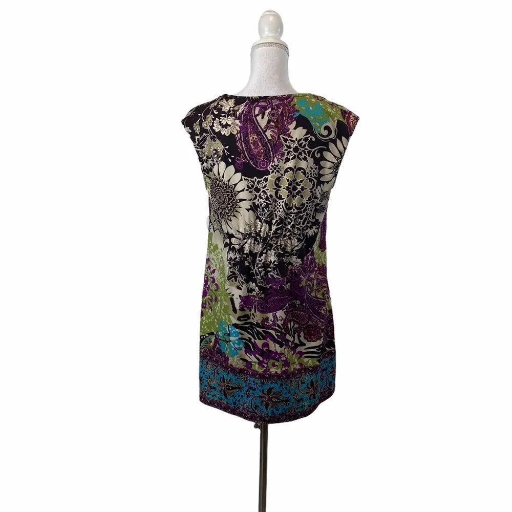 Vintage ICE Med Multicolor Sleeveless Mini Dress Beaded Boho Summer Beach Artsy - Image 3