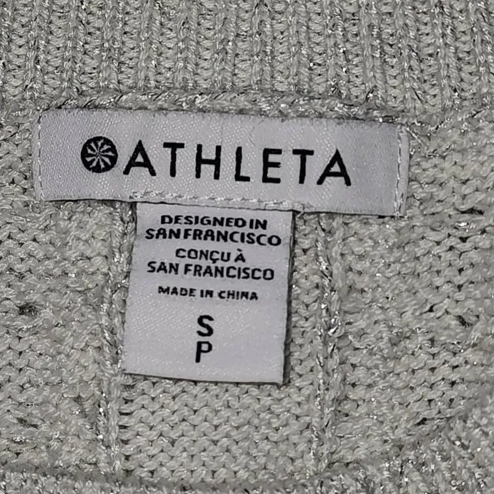 Athleta  Womens White Metallic Crossroads Crew‎ Sweater Small - Image 4
