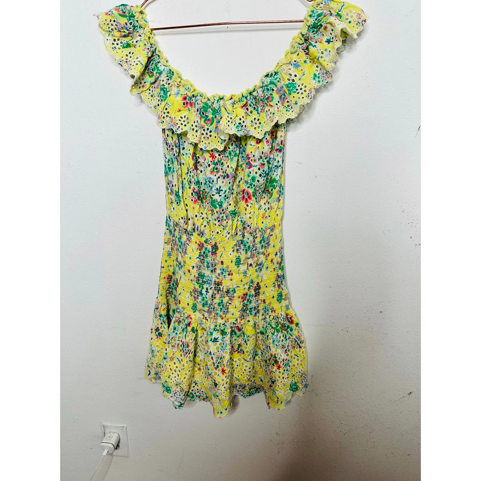 RAMY BROOK Yellow Floral Off-The-Shoulder Ruffles McKenna Dress size Large - Image 4