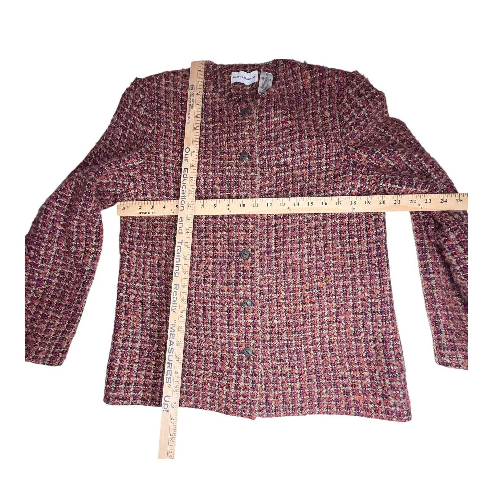 Alfred Dunner Blazer Women's Boucle Tweed Sz 12 Button Jacket Purple Orange Soft - Image 5