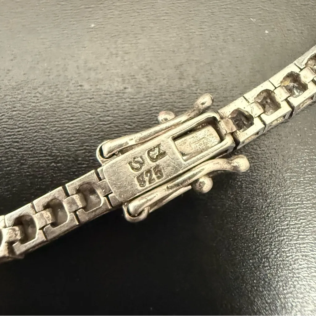 Vintage Signed CZ 925 Sterling Silver 3mm Cubic Zirconia 8” Tennis Bracelet - Image 16