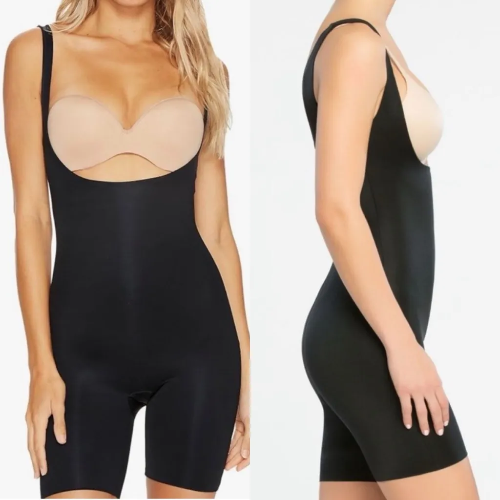 SPANX Plus Size Power Conceal-Her Open-Bust Mid-Thigh Bodysuit Very Black - Image 4