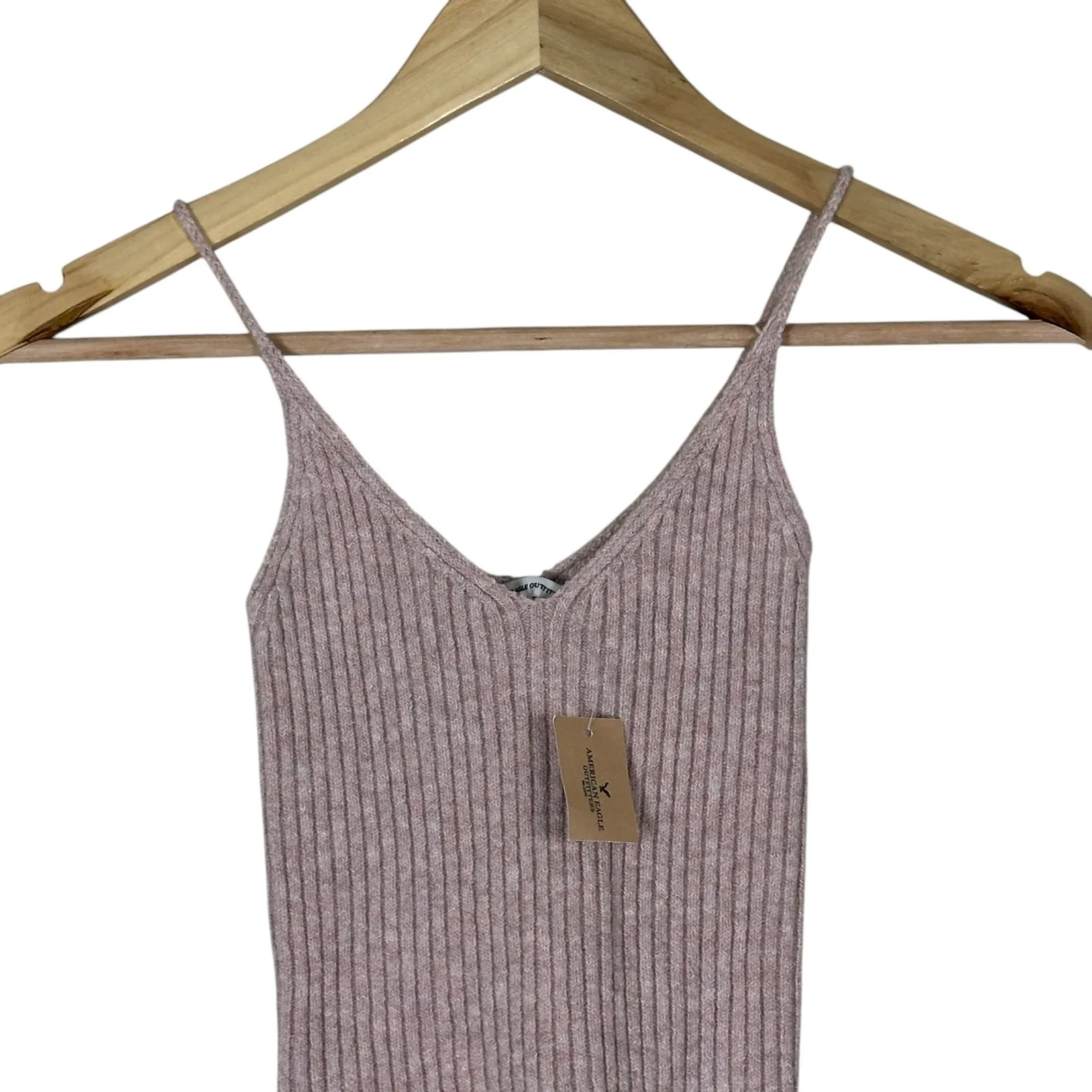 NWT American Eagle Cozy Tank Top Womens XS Pink Cotton Ribbed Minimalist Neutral - Image 2