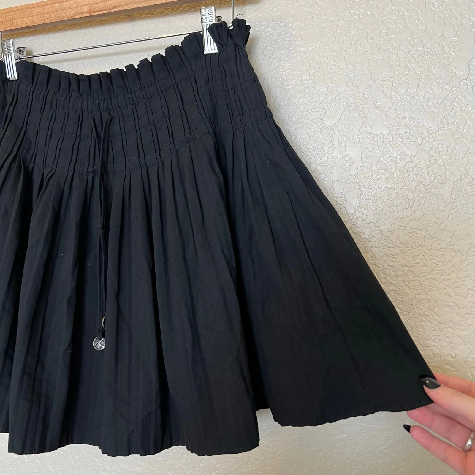 ZARA Black Pleated Mini Skirt Skort Medium Smocked Waist Pirate Costume - Image 2