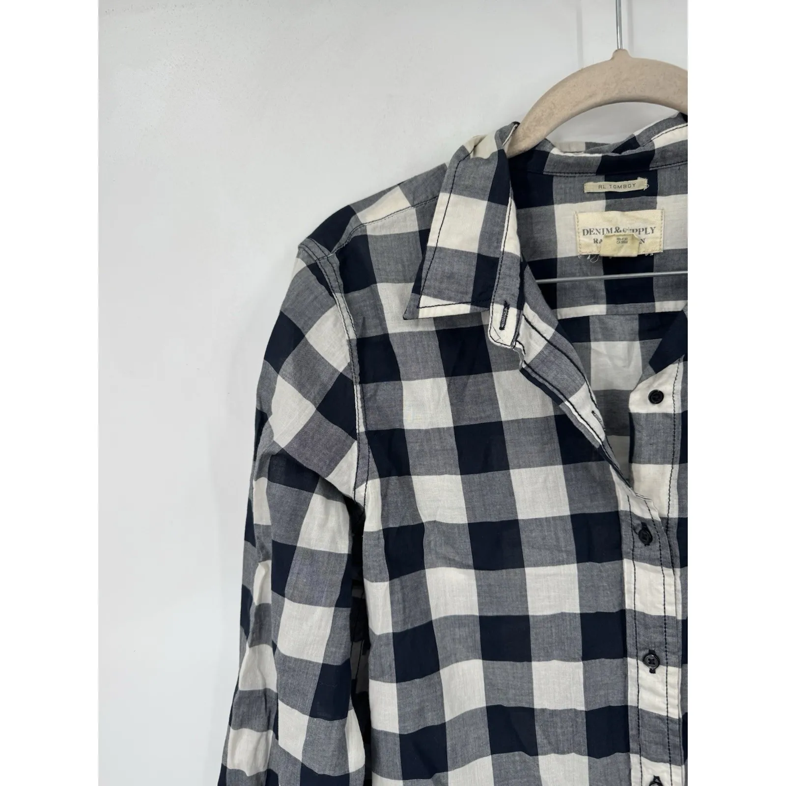 Ralph Lauren Denim & Supply Tomboy Button Shirt Women XS Black White Western - Image 7