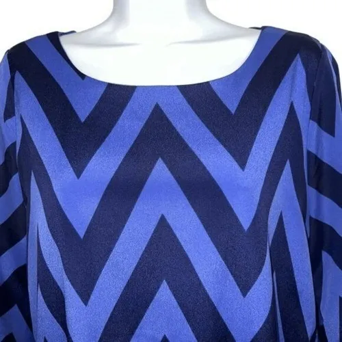 NEEDLE & THREAD  Light and Dark Blue Chevron Print Slinky‎ Mini Dress EUC Size M - Image 3