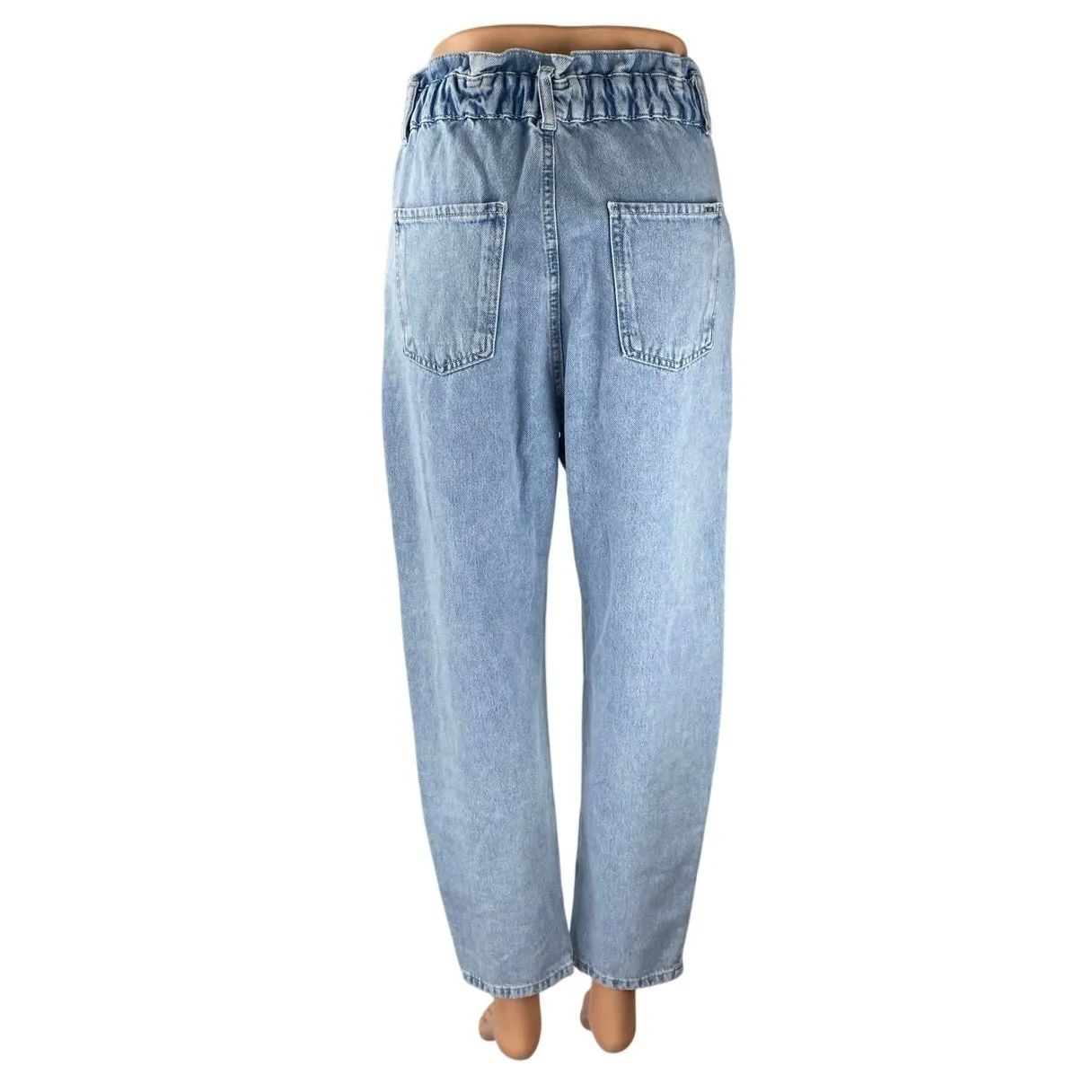 Zara Women's Blue Light Wash High Waisted Tapered Paperbag Denim Jeans Size 2 - Image 3