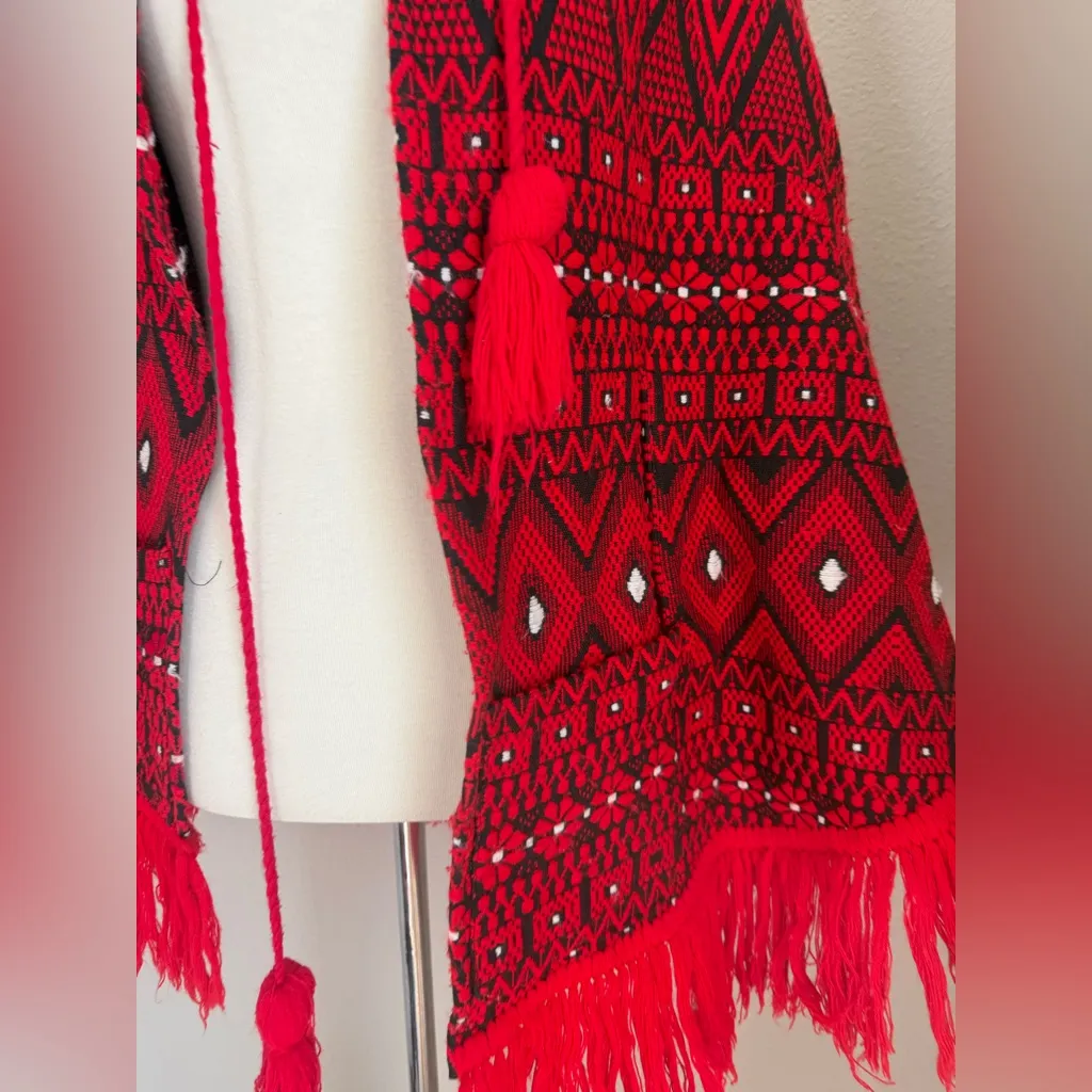 Vintage Handmade Afghan Crochet Poncho Shawl Cape Sweater Black Size M - Image 2