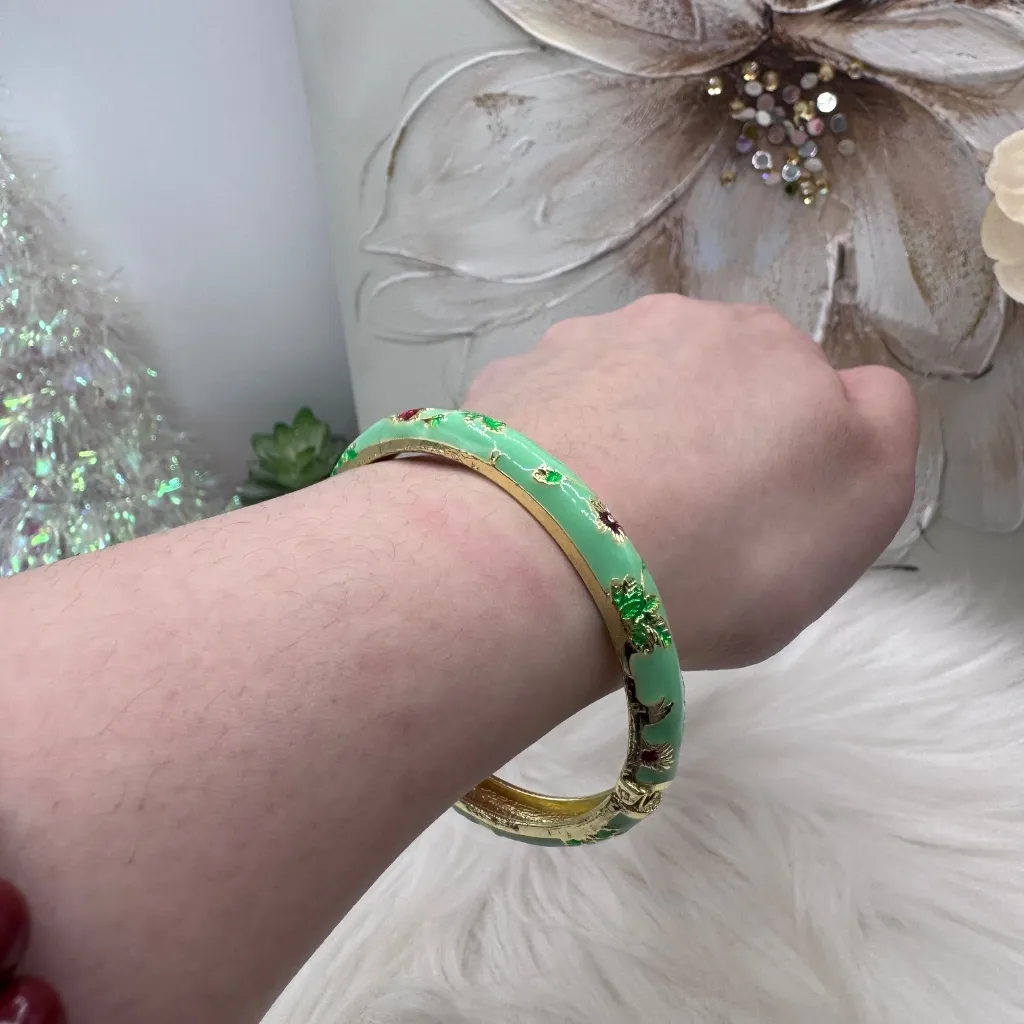 Mint Green Flower Enamel Cloisonne Bracelet Bangle - Image 7