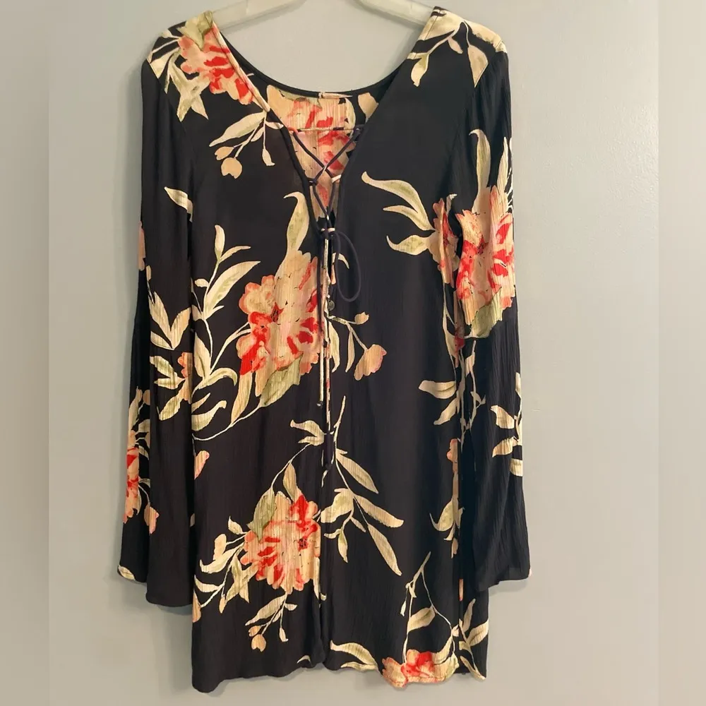 Billabong 70’s Style Floral Black Corset Back Festival Concert Comfy Dress - Image 6