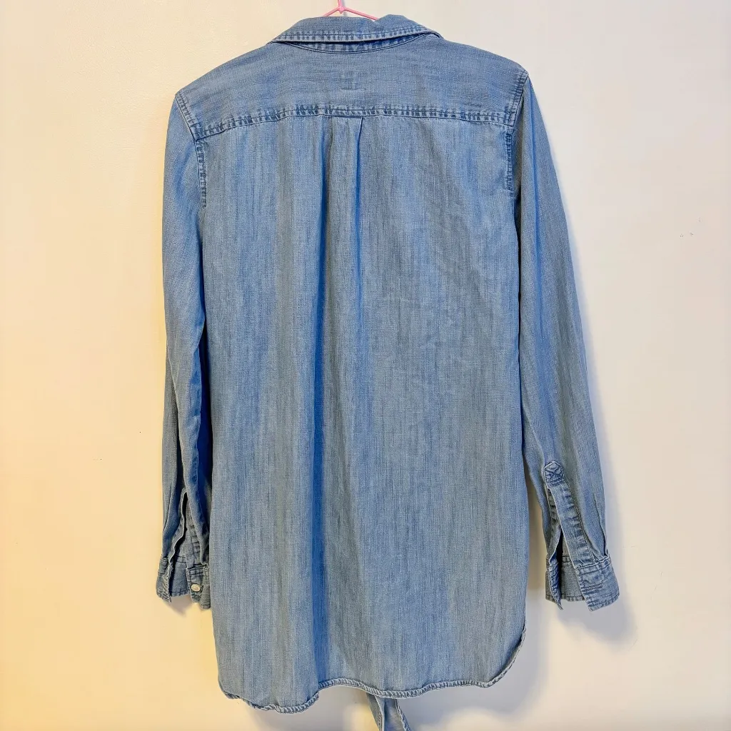 Gap Maternity Cotton Collared Button Up Denim Chambray Tie Front Shirt Womens S - Image 2