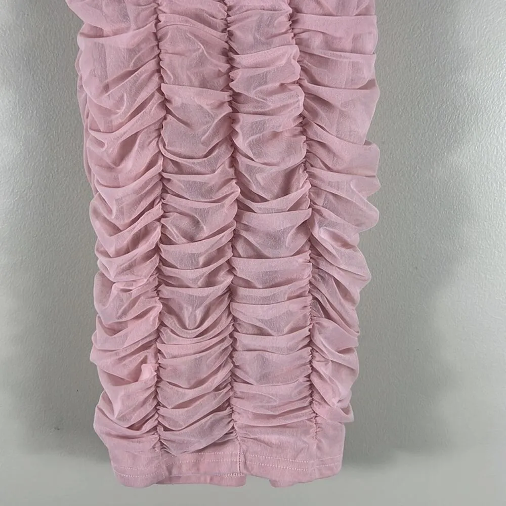 Willow and Root NWT Pink Ruched Mesh Mini Dress Size XS - Image 6