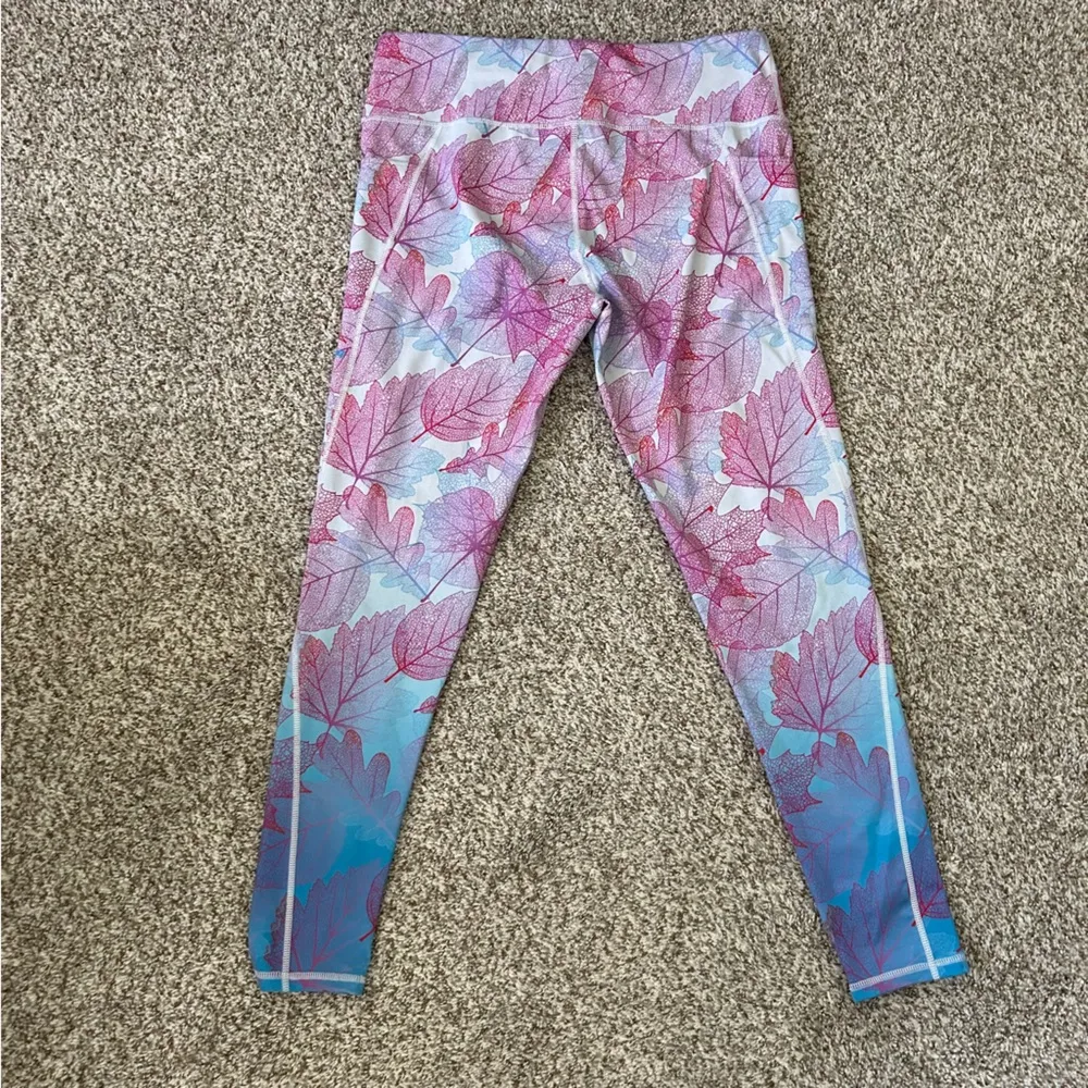 Yoga Pants Pink Ribbon Breast Cancer Awareness Compression Leggings Workout Blue Size L - Image 7