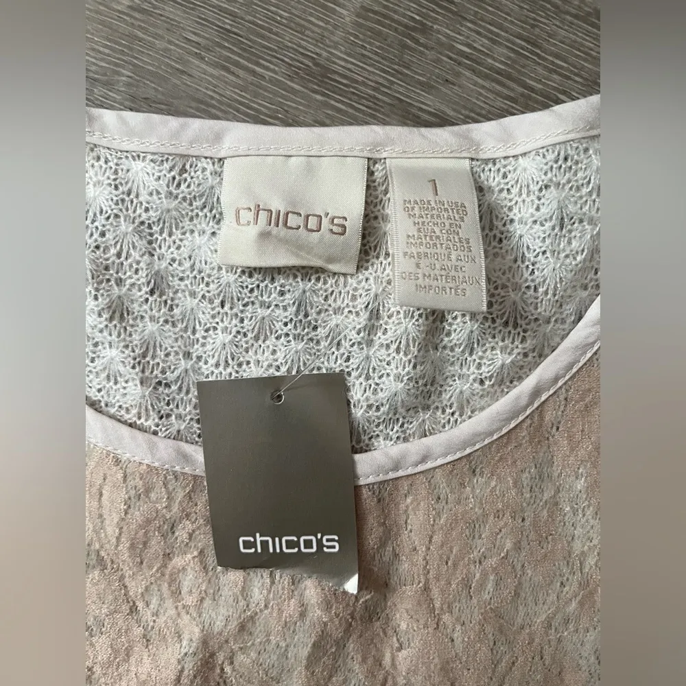 Chicos Sz 1 (Medium) Dusty Rose Tianna Textured Lace Top 3/4 Sleeve Blouse NWT - Image 6