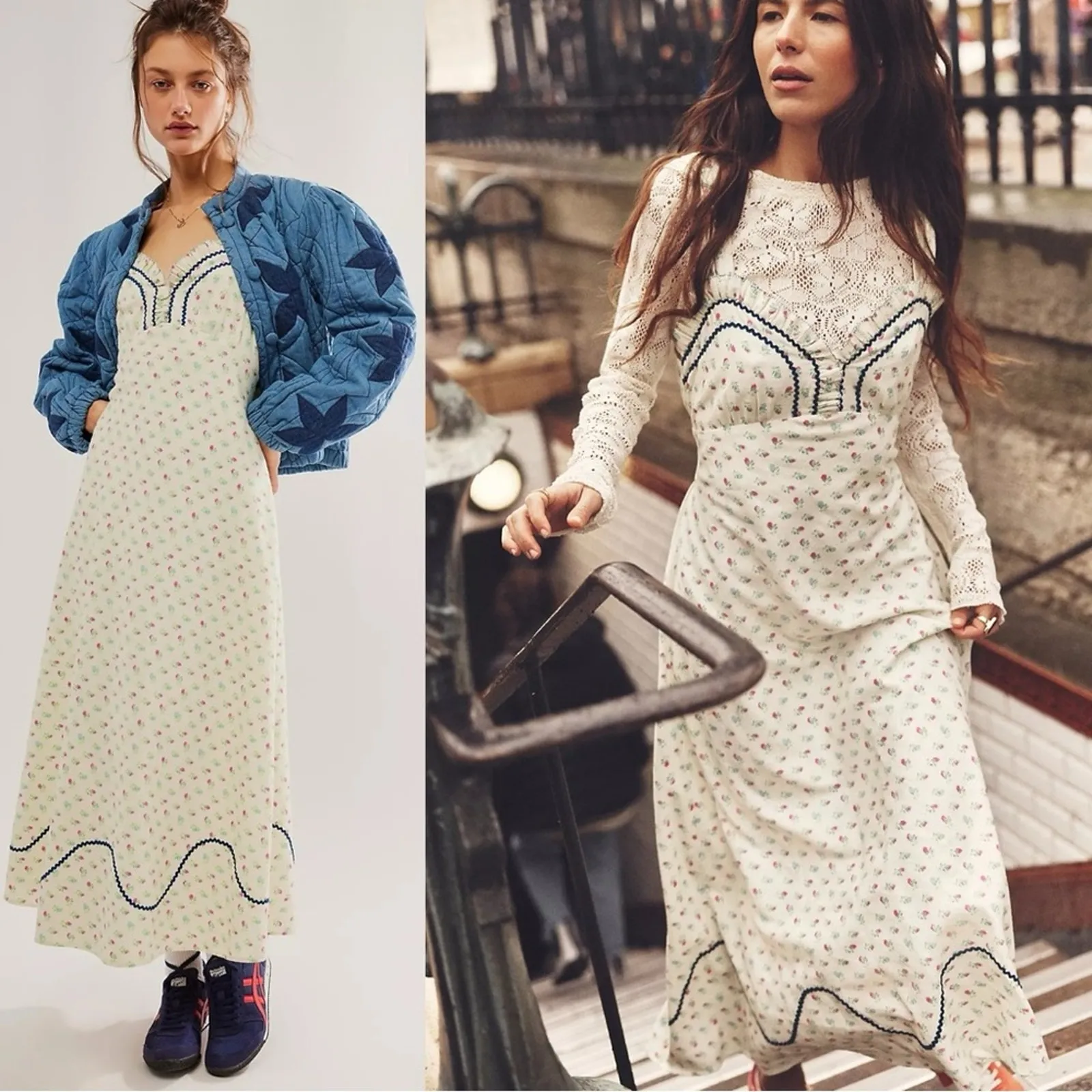 Free People Dainty Western Prairie Sweet Hearts Midi Dress in Ivory Combo XL - Image 3