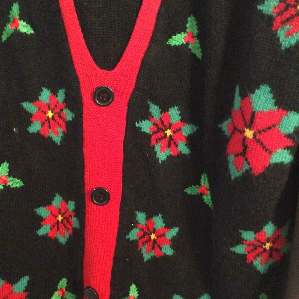 Ugly Christmas Sweater bowtie holly Large L Jolly black green red stretch - Image 3