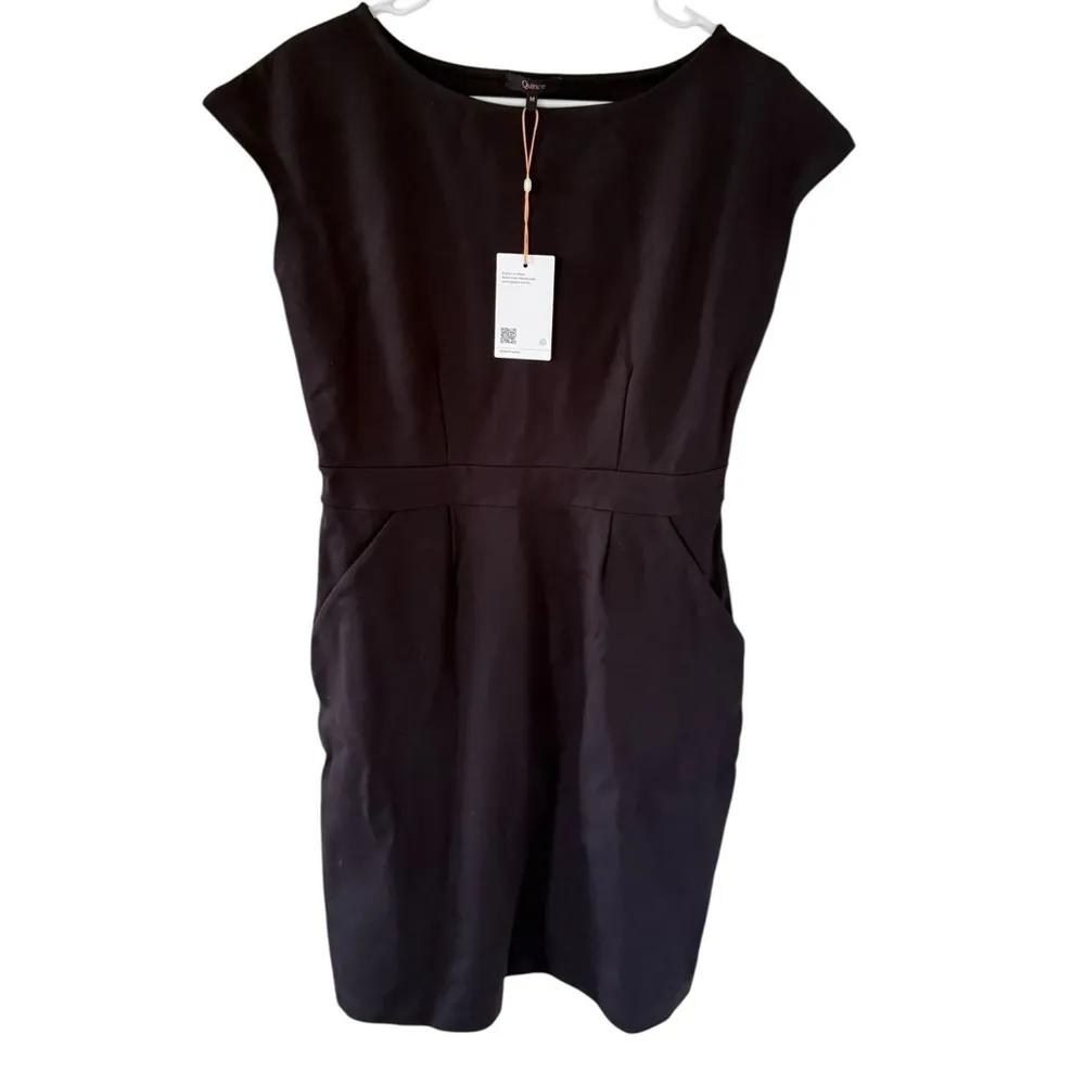 Quince NEW Ultra-Stretch Ponte Cap Sleeve Dress Black - Image 8