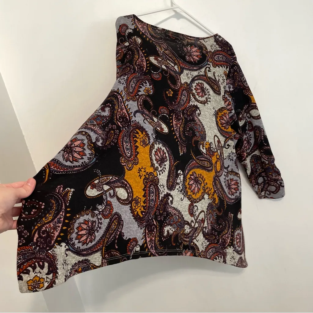 NEW NWT ZAC RACHEL Plus Size Gray Black Purple Paisley 3/4 Sleeve Boho Tunic Top - Image 14