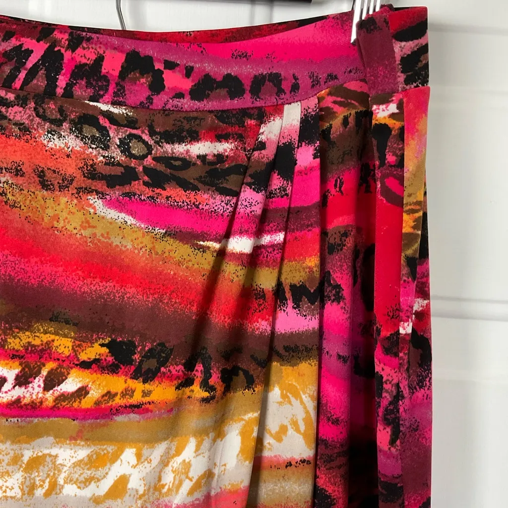 Kasper Faux Wrap Jersey Knit Midi Skirt Size PXL Multi Color Pink - Image 5