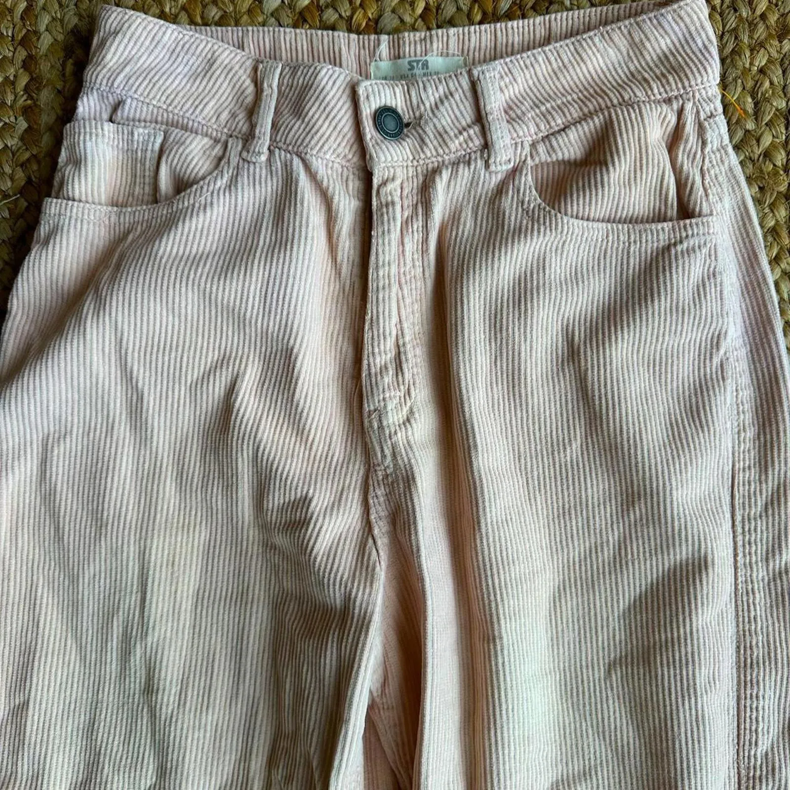 Light pink Stradivarius corduroy high waisted barrel leg cozy cottagecore pants - Image 2