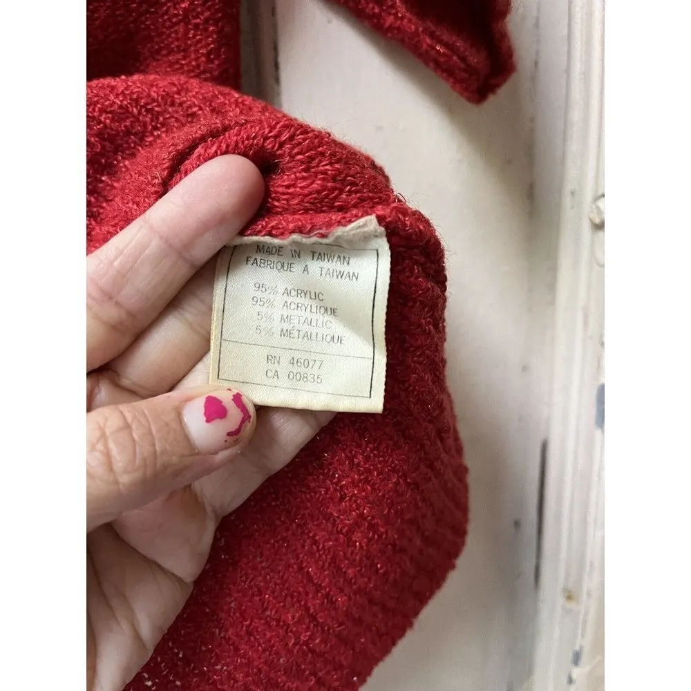 cecily esprit red metallic scoop neck Caterpillar design short sleeve sweater - Image 4