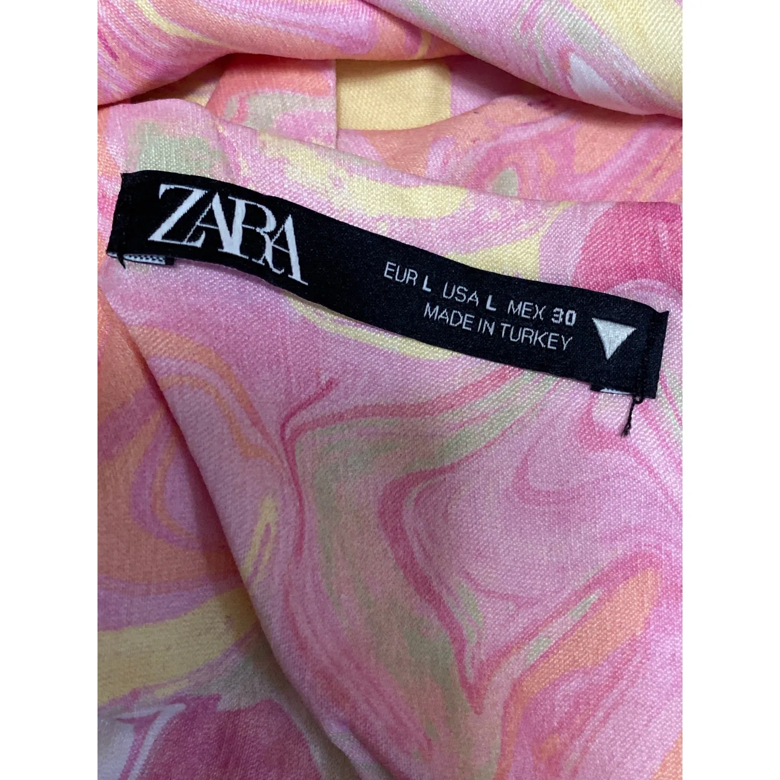 Zara Pink Yellow Silk Satin Marble Tie Dye Open Tie Back Brami Tank Crop Top L - Image 3