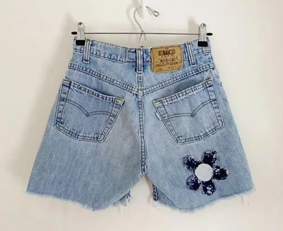 555 Student Vintage ‘91 The Big Jean Reworked Patchwork Denim Shorts - Image 5