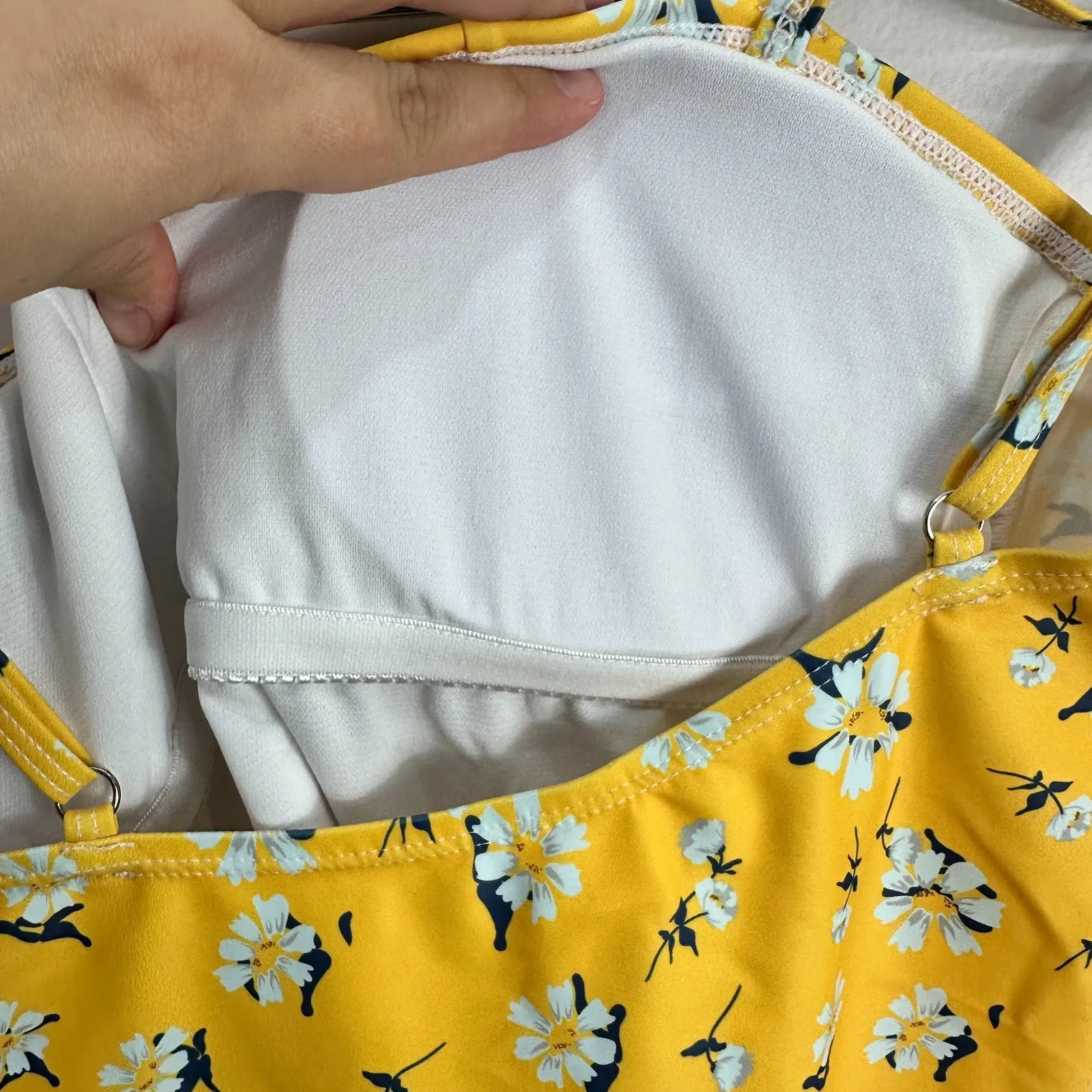 SeaFancy Tankini Swim Top XL Yellow Floral Peplum Cottagecore Coquette Bikini - Image 7