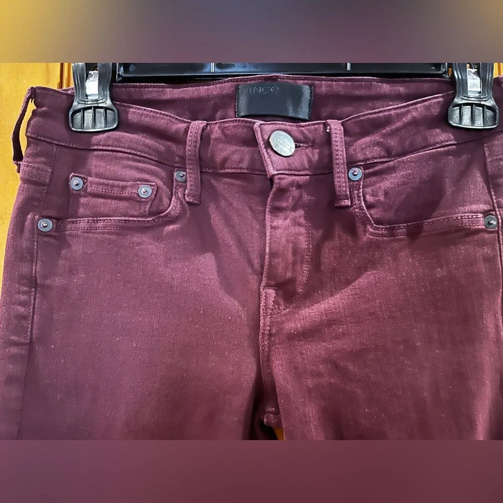Vince Cotton Blend Riley Legging Jeans Pants Sz. 25 Burgundy - Image 9