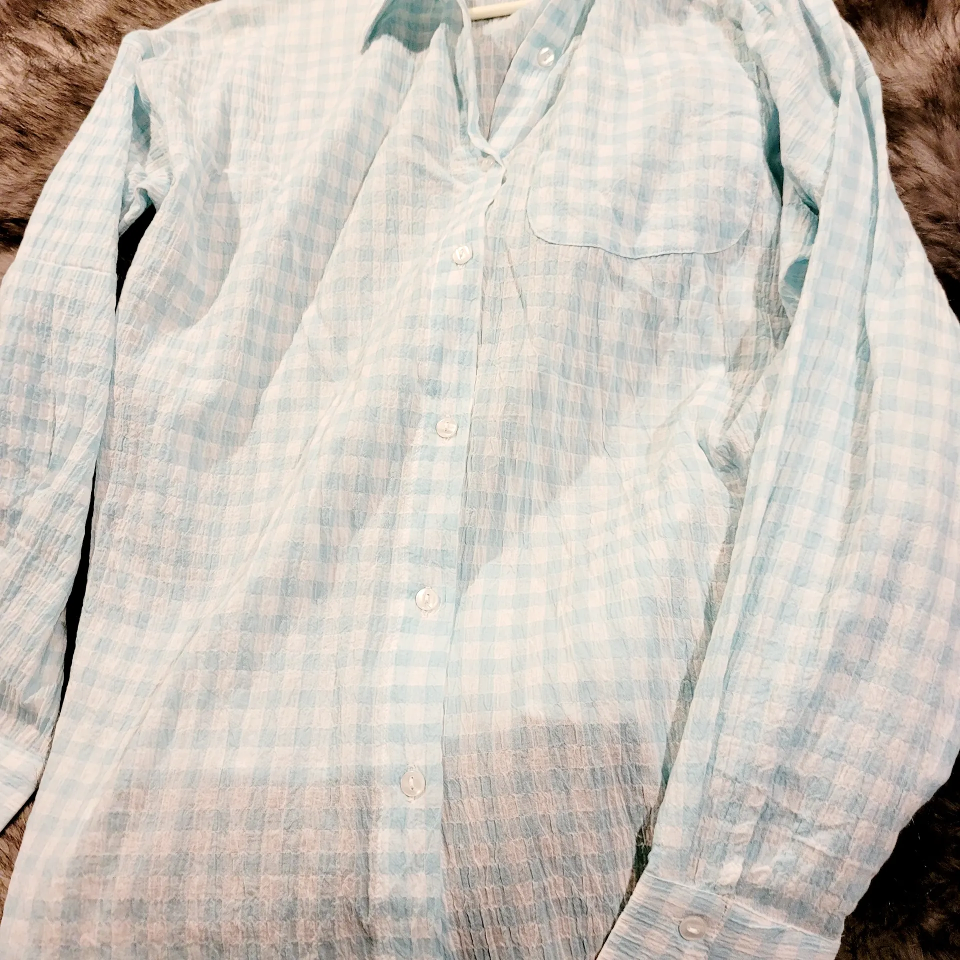 Boohoo Sky Blue Plaid Shirt - Image 3