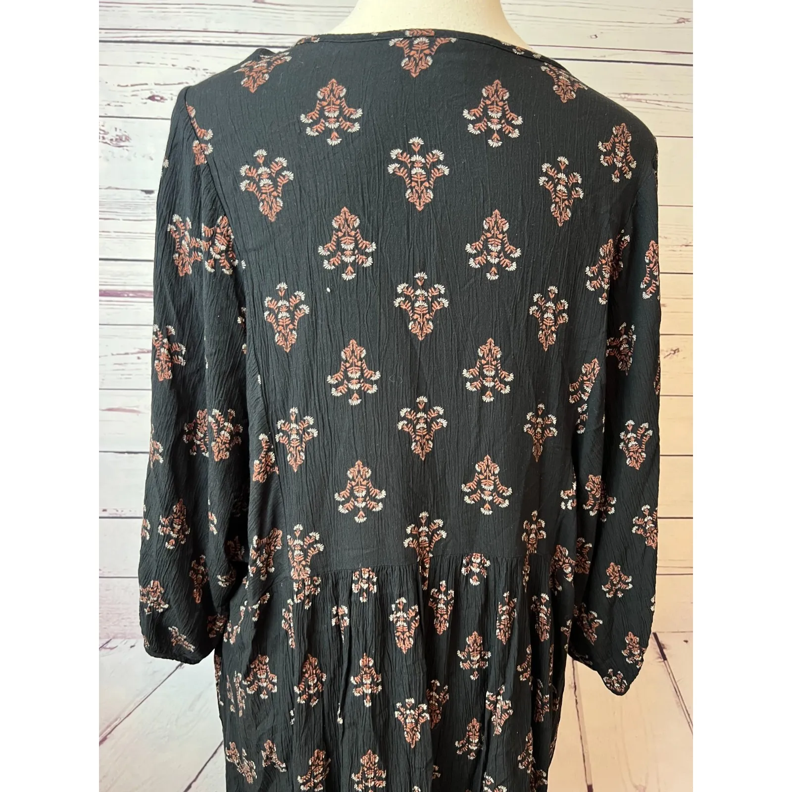 Knox Rose Plus size 2XL Midi Dress Floral Cottage Peasant Boho XXL 2X Black Boho - Image 8