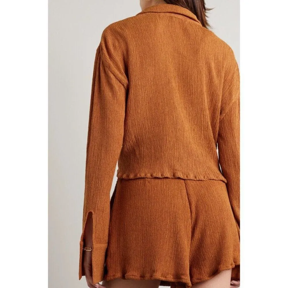 Savannah Morrow Vea Blouse in Papaya NWT M Silk Long Sleeve Tie Front Crop Top Red Size M - Image 4