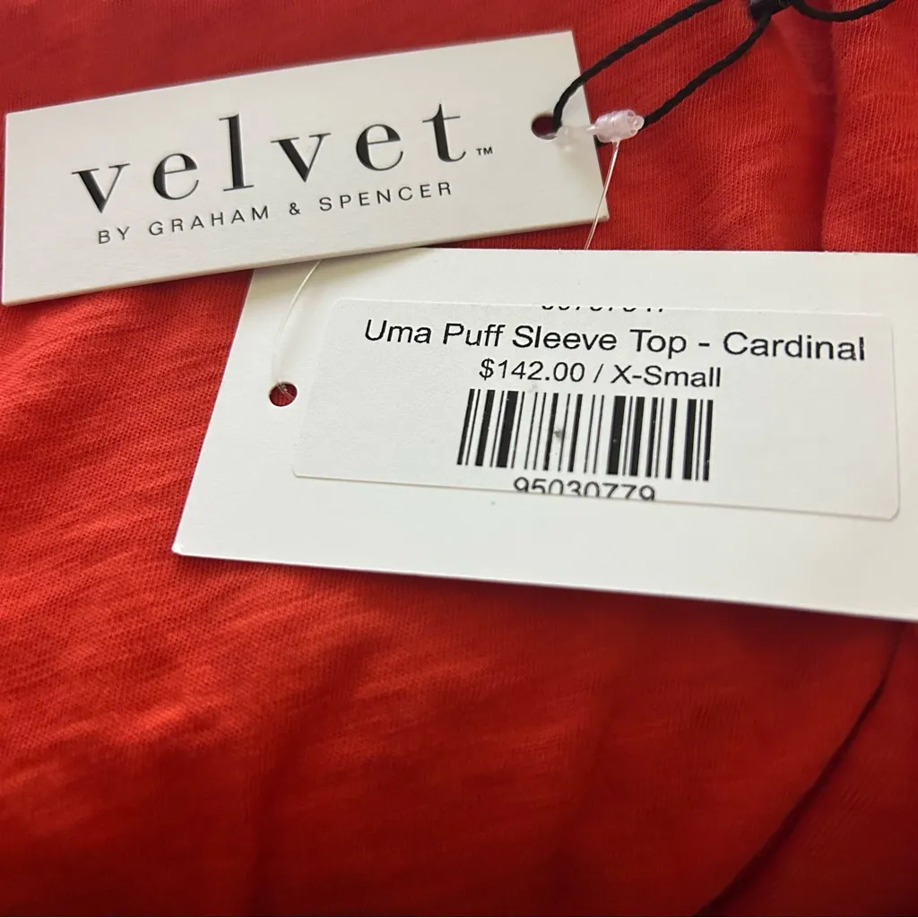 Velvet By Graham And Spencer Uma Puff Sleeve‎ Slub Tee XS NWT Red - Image 5