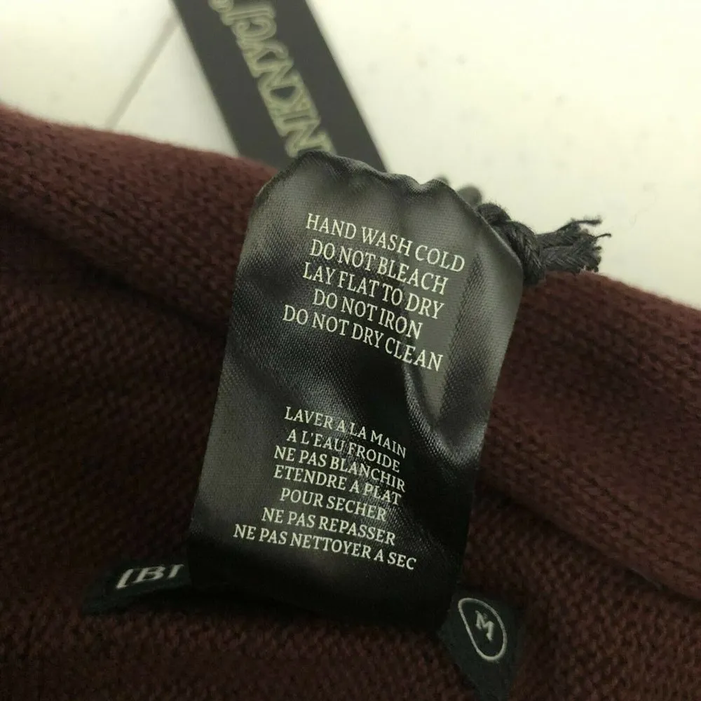 BlankNYC Womens Cardigan Sweater Knit Faux Leather Draped Asymmetric Burgundy M - Image 4