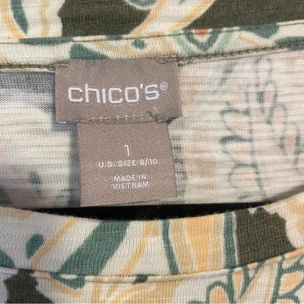 Chico's Green Paisley Printed Side-Tie Cotton Modal Slub Dress Size 8 - Image 3