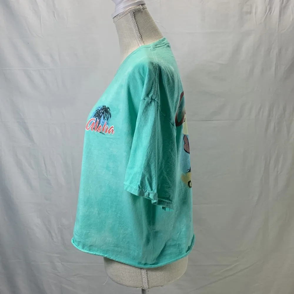 Disney LILO & Stitch Tie Dye Crew Neck Sea Green and White Crop Tee Size… - Image 5