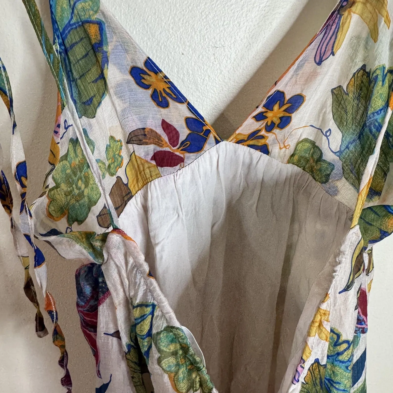 In April 1986 Dress Womens Small Medium Floral Maxi Boho Sundress Lined colorful White - Image 10