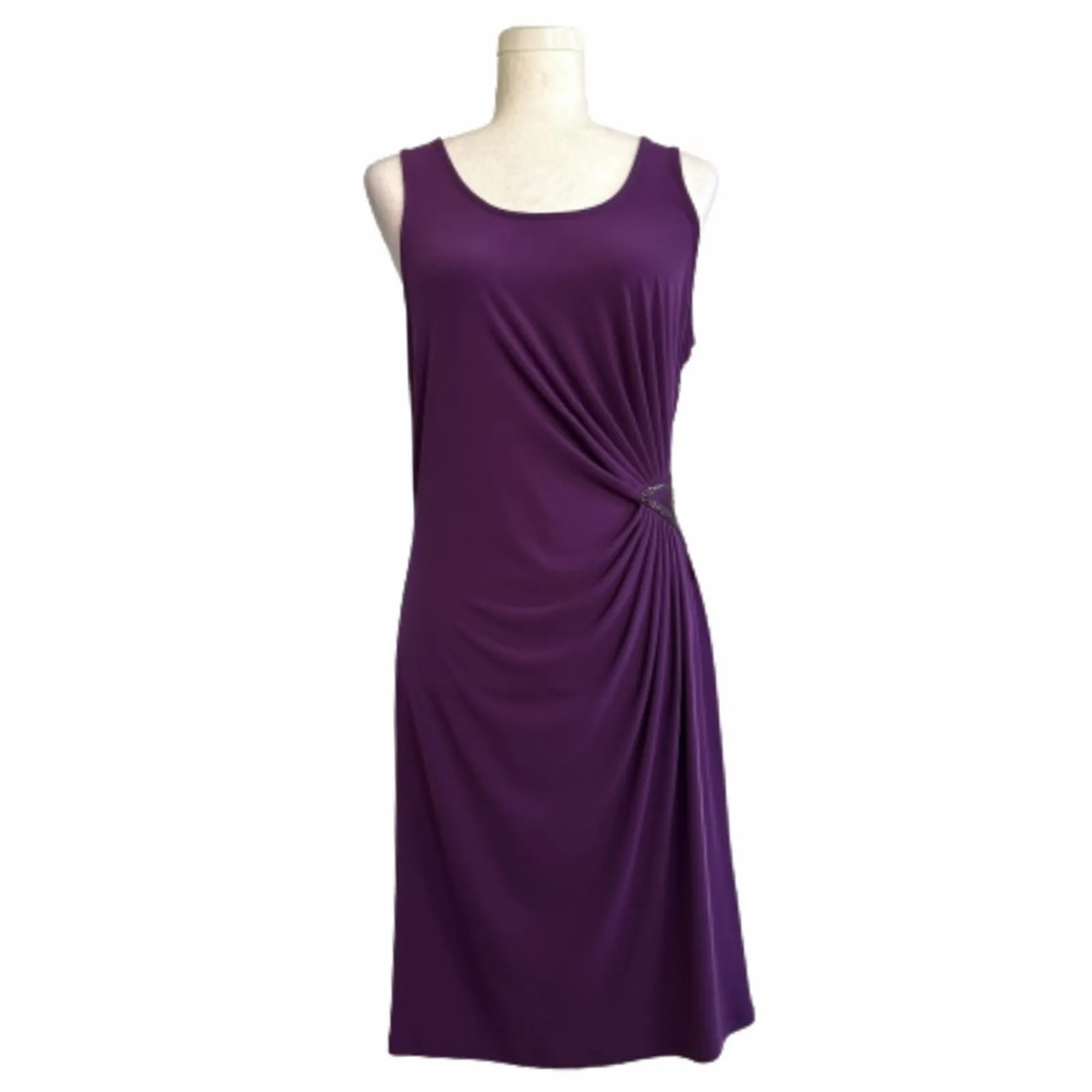 Jennifer Lopez Dress Purple Side Ruched Embellished Pintuck Cocktail Medium NEW - Image 11