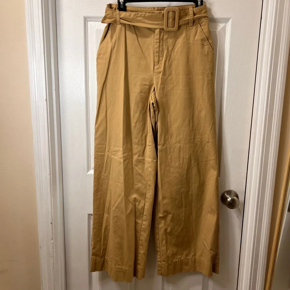 Who What Wear Khaki Wide Leg Belted Trousers Cotton Pants Size‎ 4 - Image 3